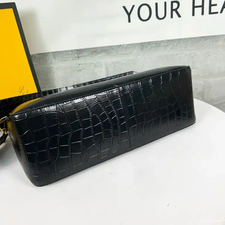 Affordable HOT O'Lock Crocodile Fendi In Zip Shoulder Leather Bag Black 0527